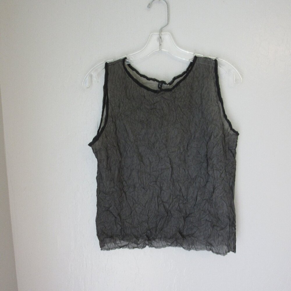 Babette Black Double Layer Crinkled Sheer Pullover Blouse